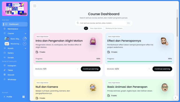 Update My Course di Dashboard